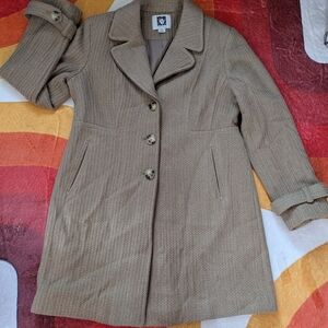 Anne Klein Herringbone Tan Women's Pea Coat, Petite-Large Preppy Luxury Boho